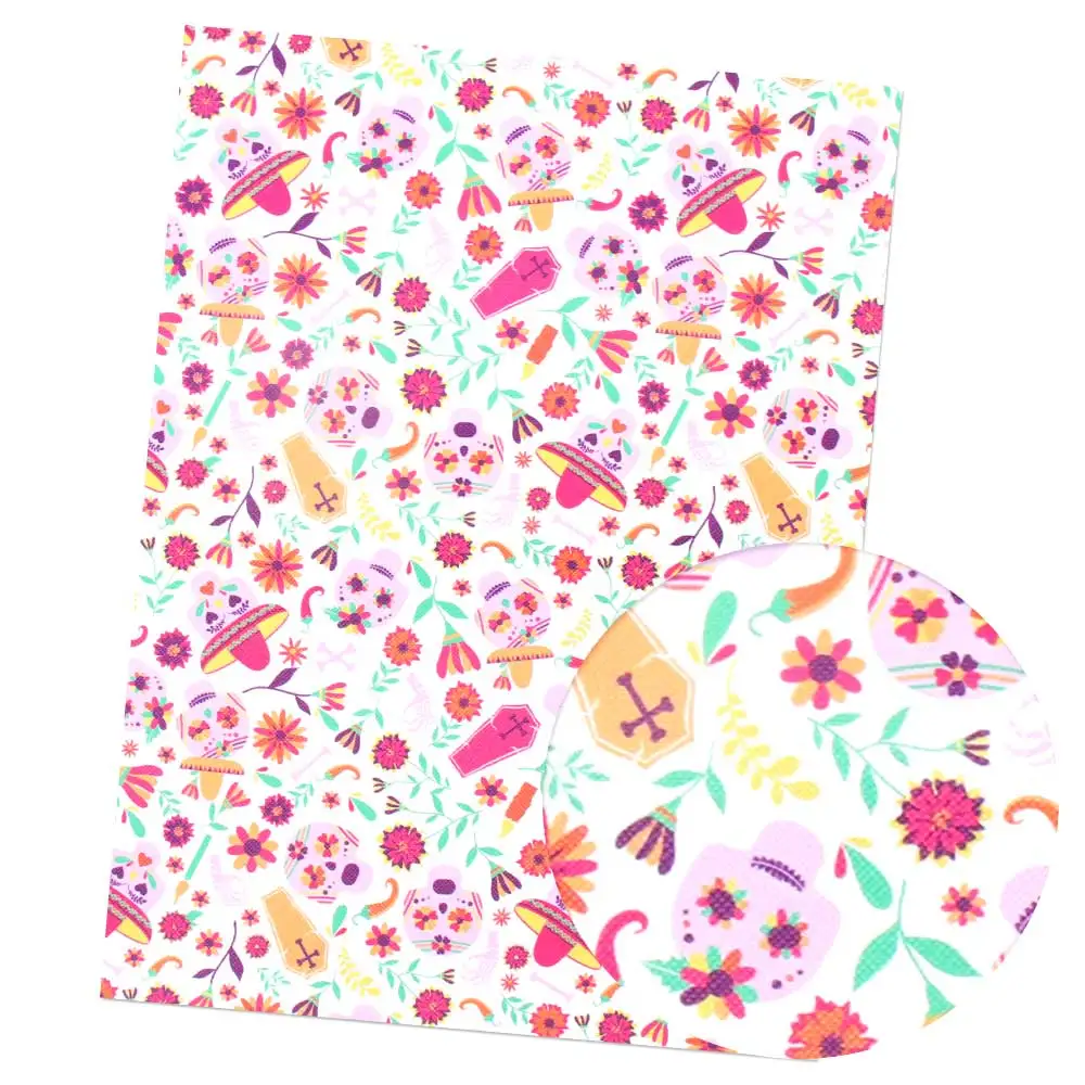02 JOJO BOWS 22*30cm 1pc Halloween Faux Synthetic Leather Fabric For Craft Shantou Printed Sheet For Needlework Party Decoration - Цвет: 02
