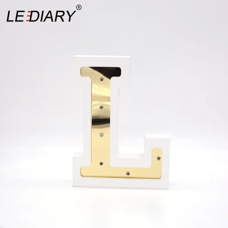 LEDIARY Wooden LED Letter Night Lights Golden A-Z Sign Alphabet HOME LOVE Wedding Birthday Party Wall Table Sofa Decor Lighting