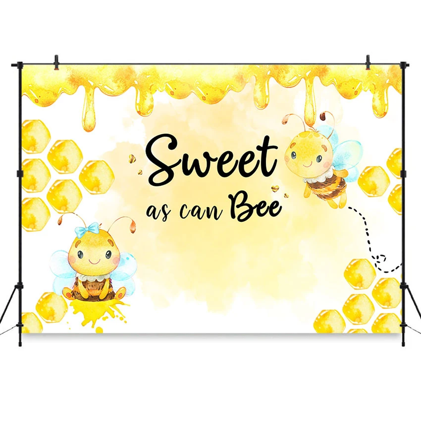 12x8FT Cartoon Backdrop Bee Theme Photography Backdrop Sweet Honey Blossoming Flowers Bee Forage Backdrop Harvest Season Photo Booth Props 