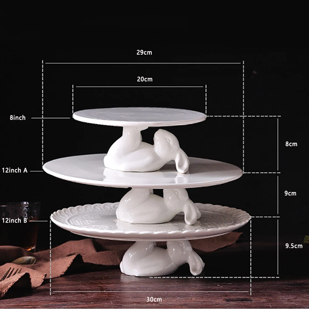 Керамическая тарелка для торта с милым Кроликом, подставка для десерта, белая фарфоровая тарелка, поднос для торта, свадебные украшения, посуда с заячьим 08153