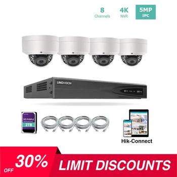 

8CH 4K NVR PoE IP Camera System H.265+ 8 Channel 4K NVR with 2TB HDD and 4 Outdoor 5MP PoE Dome Security Cameras Support Audio
