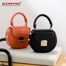 Роскошные кожаные круглые сумки с замком, женские сумки, дизайнерские Брендовые мини сумки через плечо, модные сумочки с заклепками, цвета: черный, коричневый, красный