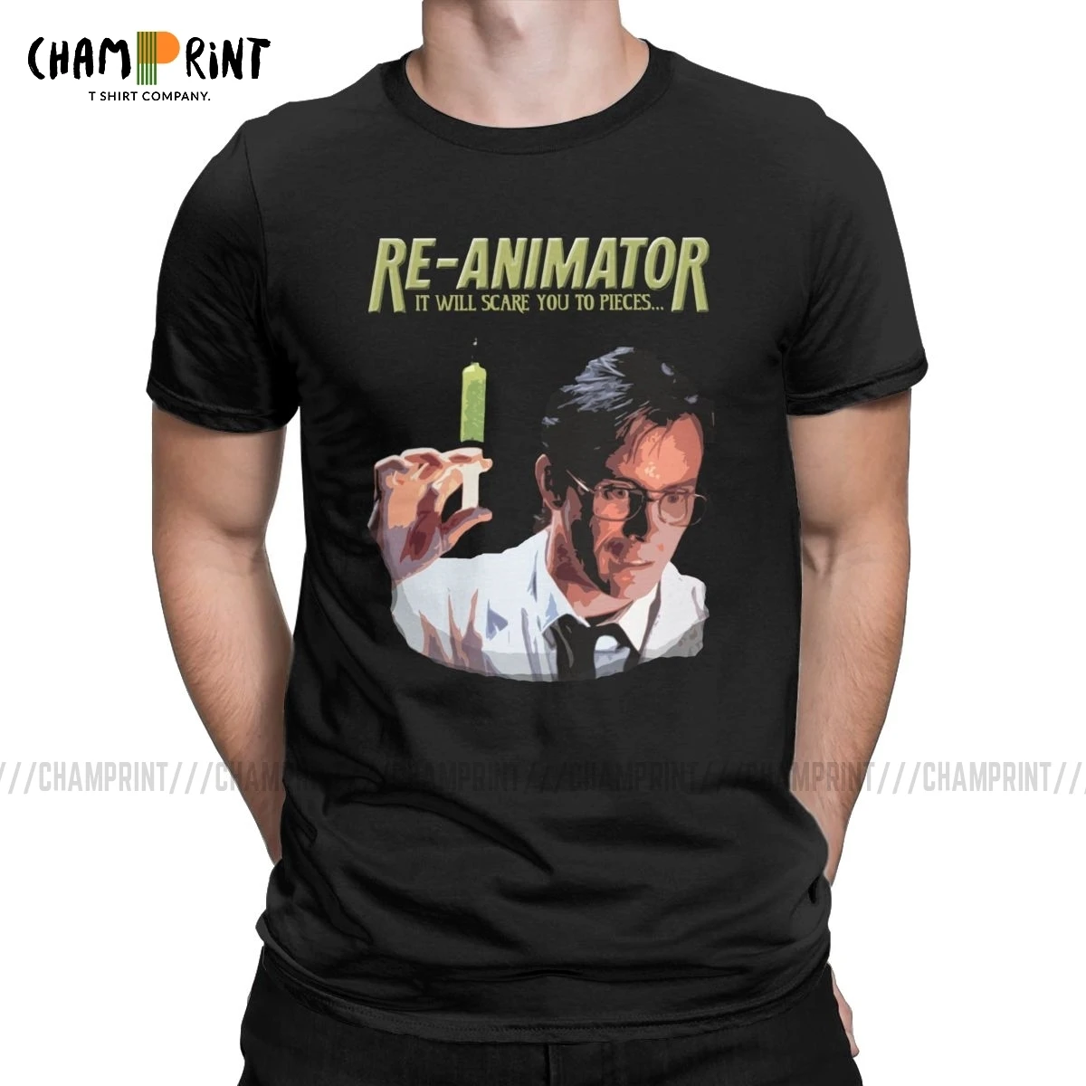Мужские футболки с рисунком Re-Animator забавные хлопковые круглым воротником в стиле