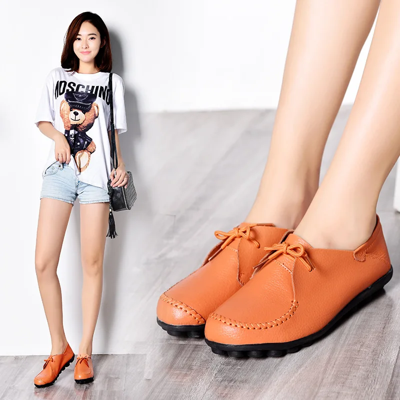 

Large Size Women's Genuine Leather Shoes Casual Versatile Mom Shoes Lace-up Moccosins