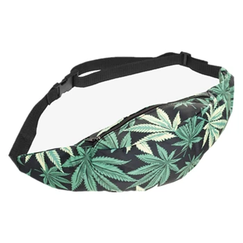 

3D Print Weed Hot Sale Black Sport Waist Bag Pouch Fanny Pack Belt bags Men Pocket Fashion Bolso Travel Unisex Bum Bag