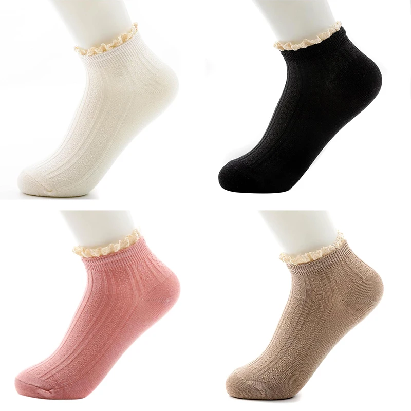 1 пара, осенние женские носки, модные кружевные носки, хлопковые однотонные милые женские модные носки