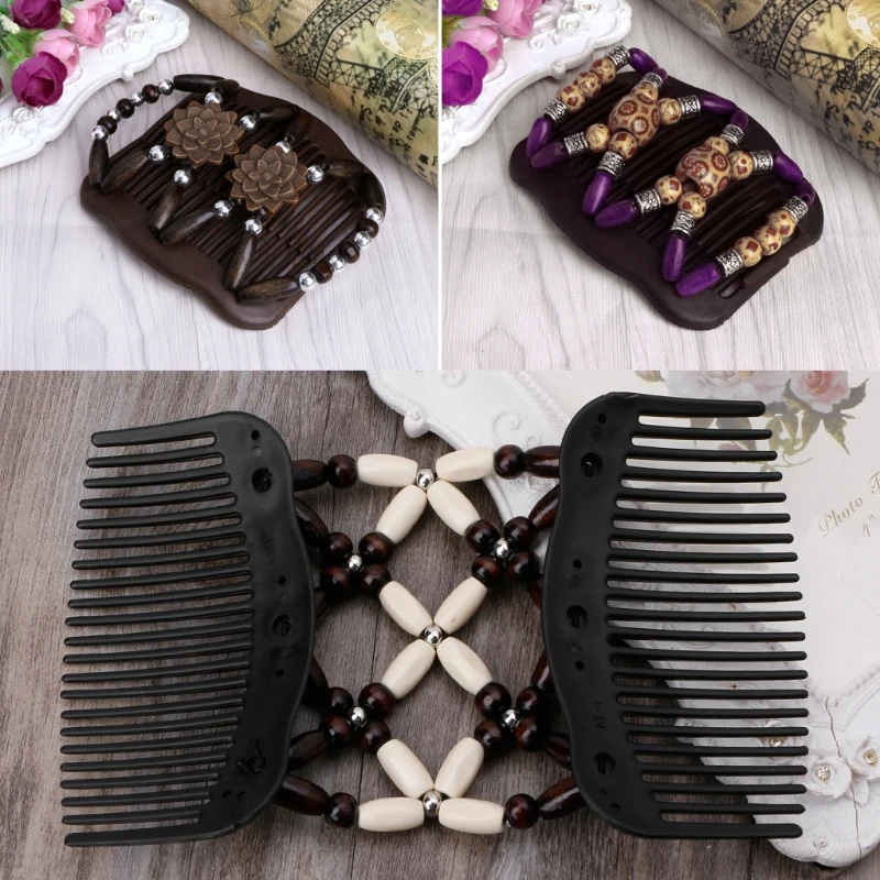 Easy Magic Wood Beads Double Hair Comb Clip Stretchy Women Hair Accessories Hot Easy Magic Wood Beads Double Hair Comb Clip Stretchy Women Hair Accessories Hot