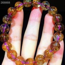 

11mm Natural Cacoxenite Gold Rutilated Quartz Bracelet Women Clear Round Beads Genuine AAAAAA
