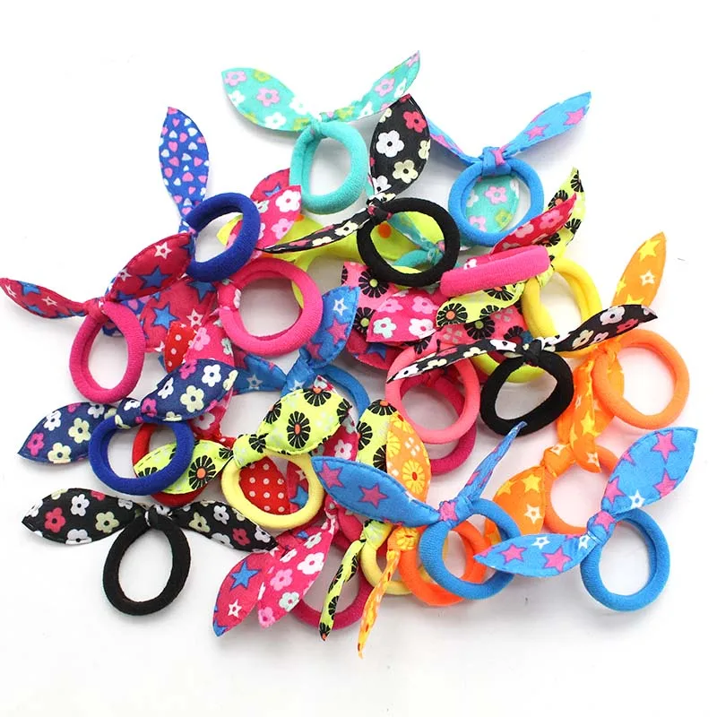20Pcs Children elastic hair band Cute Polka Bow Rabbit Ears Headband Girl Ring Scrunchie Kids Ponytail Holder Hair Accessories