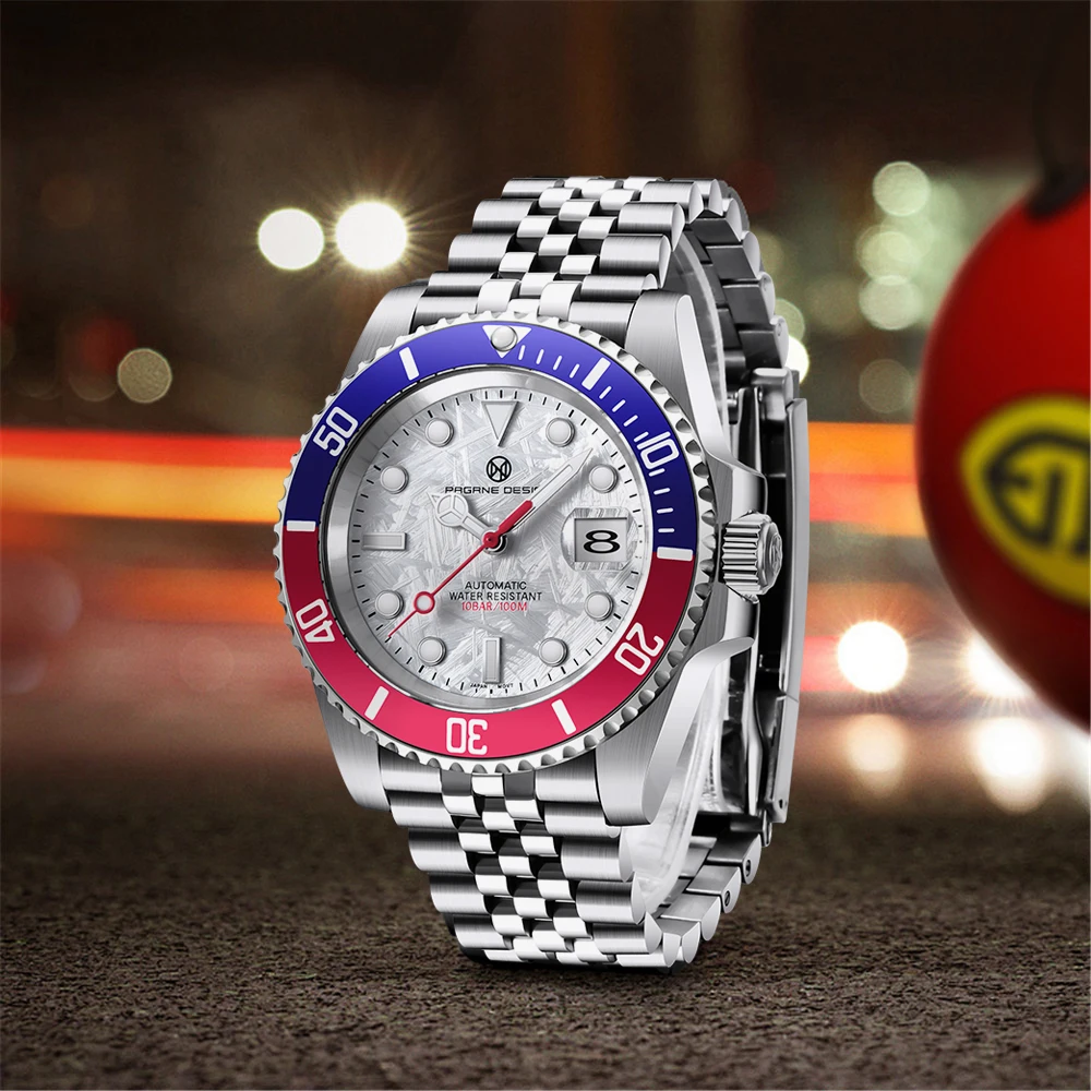 PAGRNE DESIGN Orologi Uomo, orologio automatico, movimento giapponese, calendario luminoso impermeabile in acciaio inossidabile (Nero