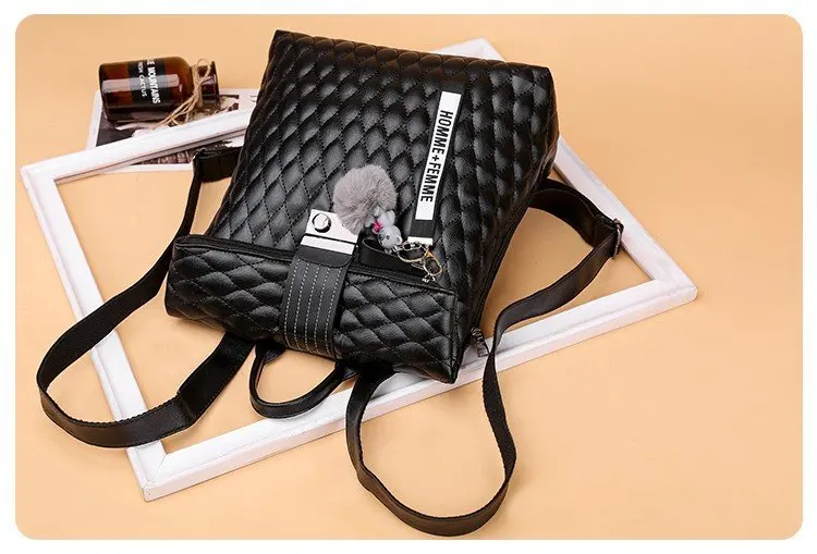 2019 Brand Designer Women's Quilted Leather Backpack Purse Ladies Fashion Leisure Rucksacks Anti Theft Backpacks with Lock Black (15)