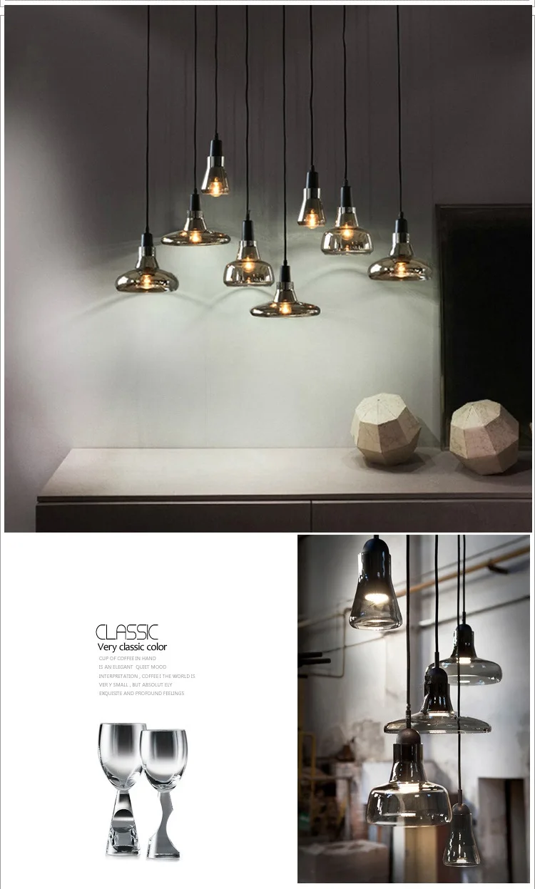 Simple Creative Northern European-Style Art Lighting Glass Shadow Chandelier Bar Counter Meal Living Room Single-head Small Drop
