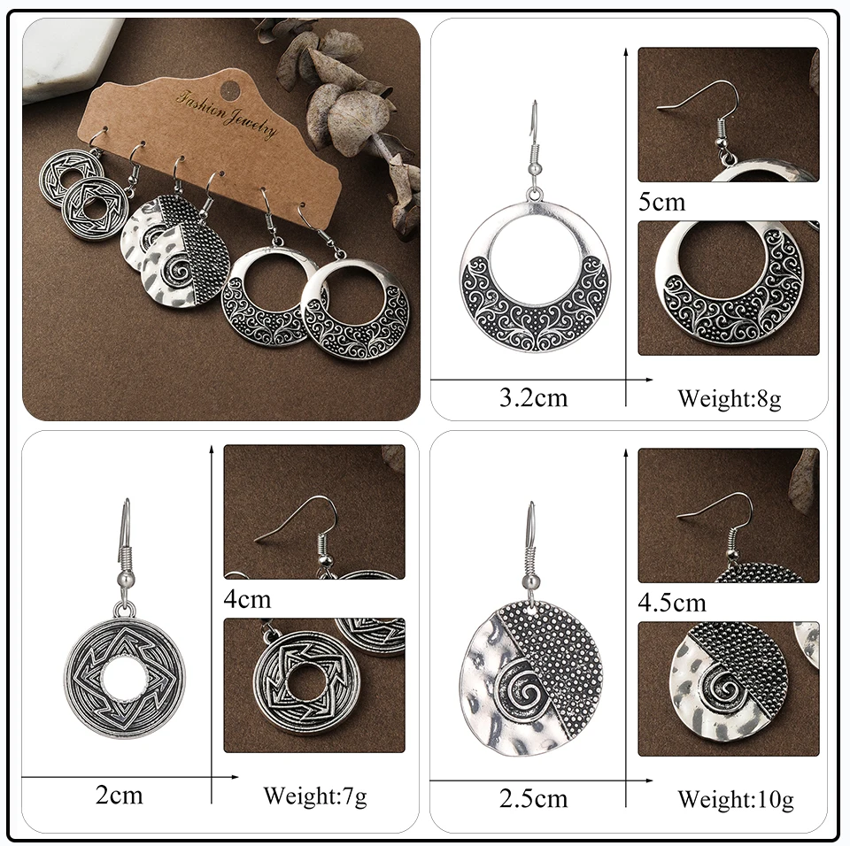 41 Style Silver Rose Gold Color Earrings Ethnic Bohemia Vintage Mixed Styles Long Leaf Big Round Circle Shell Shape Wooden Stones Beads Geometric Bronze Met (8)