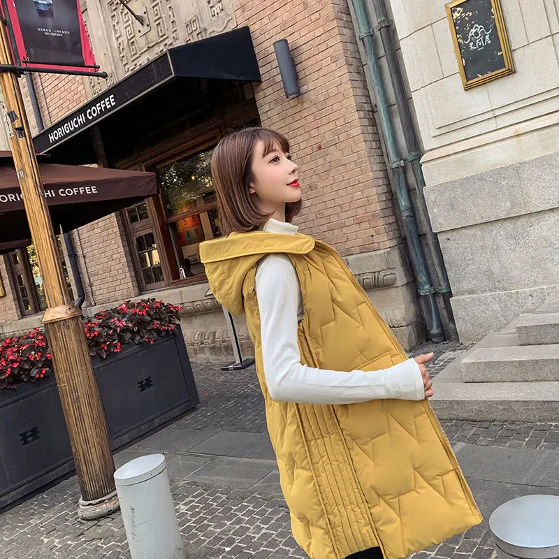 

Off Season New Style Autumn & Winter down Jacket Cotton-padded Clothes Waistcoat Women's Mid-length Loose Sleeveless Vest Elegan