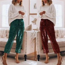 Sequined Shining Loose Full Pants Women High Waist Club Night Lady Wide Leg Trousers Sequined Shining Loose Full Pants Women High Waist Club Night Lady Wide Leg Trousers