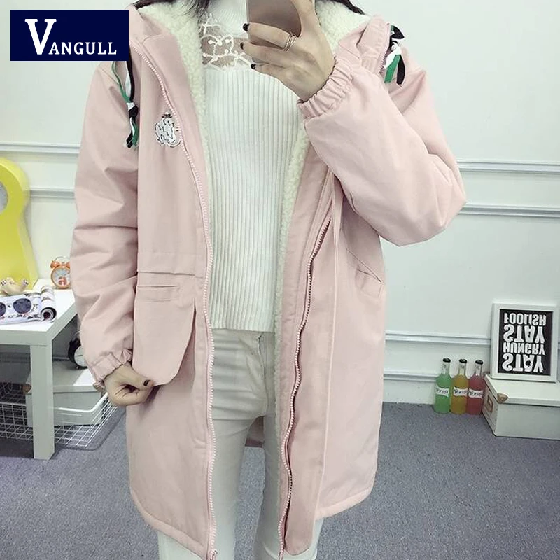 Vangull Women Hooded Jackets Warm Cotton Thicken Coat Autumn Winter New Solid Female Fashion Casual Long Sleeve Zipper Outerwear