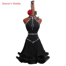 Роскошное бриллиантовое платье для латинских танцев, женское платье для танцев, одежда для соревнований, сексуальное платье с открытыми плечами