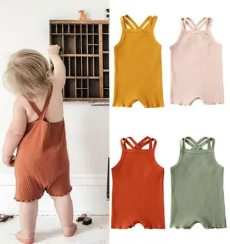 

Summer 0-18M Newborn Baby Boy Girl Romper Sleeveless Solid Jumpsuits Sunsuit Summer Outfit Set Clothes 4 Colors