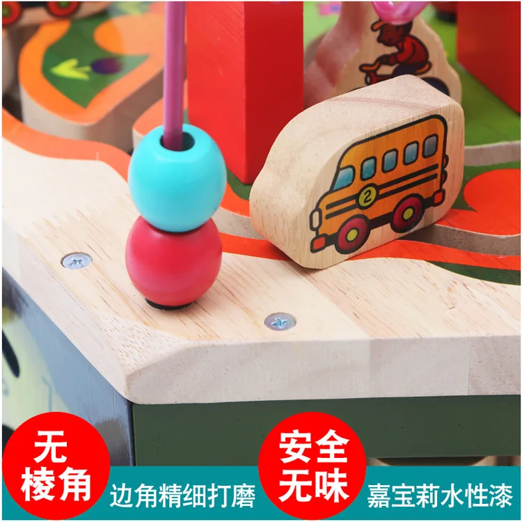 

Wooden Children Music Large Size Six-Sided Multi-functional Crab Bead-stringing Toy Treasure Chest Educational Boy Female Baby T
