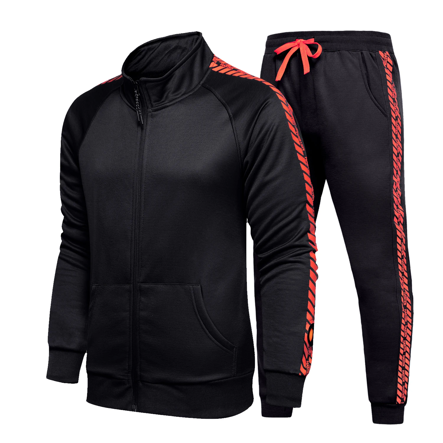 Спортивный костюм для мужчин, 2 комплекта, модная куртка на молнии, мужская спортивная толстовка, весна-осень, брендовая одежда, спортивные штаны, мужской спортивный костюм - Цвет: TZ51 Black