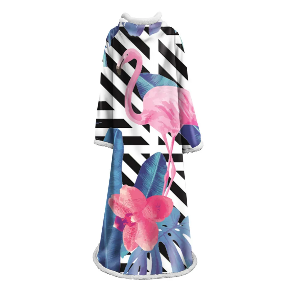 

Throw Sleeve Blanket 3D Printed Flamingo For Sofa Velvet Plush Sherpa Blanket Microfiber Couch Cover Bedspread With Sleeve