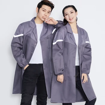 

Men's Mixed Color Long Loose Worker Coat Workshop Uniforms Stain-resistant Wear-resistant Long Sleeve Lapel Plus Size Pockets E9