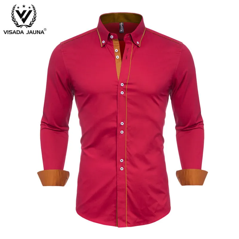 VISADA JUANA Мужская рубашка хлопок Весна Осень Повседневная рубашка с длинным рукавом мягкая удобная облегающая стильная брендовая мужская рубашка размера плюс - Цвет: Red9