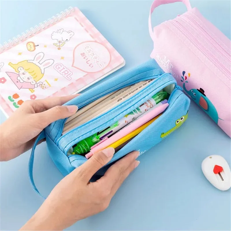 Unzip portable cute pencil case School supplies storage bag Soft pendant  student pencil bag Girls handbag Children pen case gift