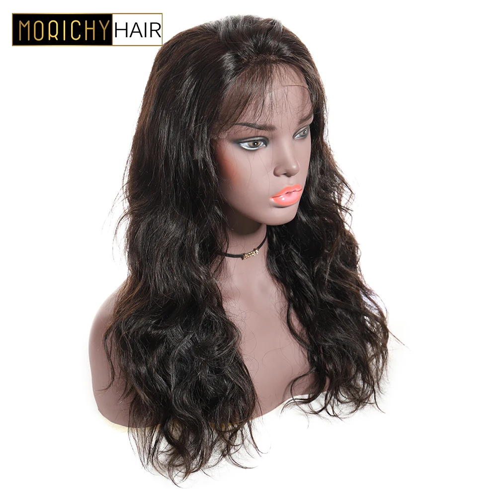 

Morichy 13x4 Lace Front Human Hair Wig with Baby Hair Non Remy Brazilian Wavy Wig 150% Density Prepluched Natural Black Color