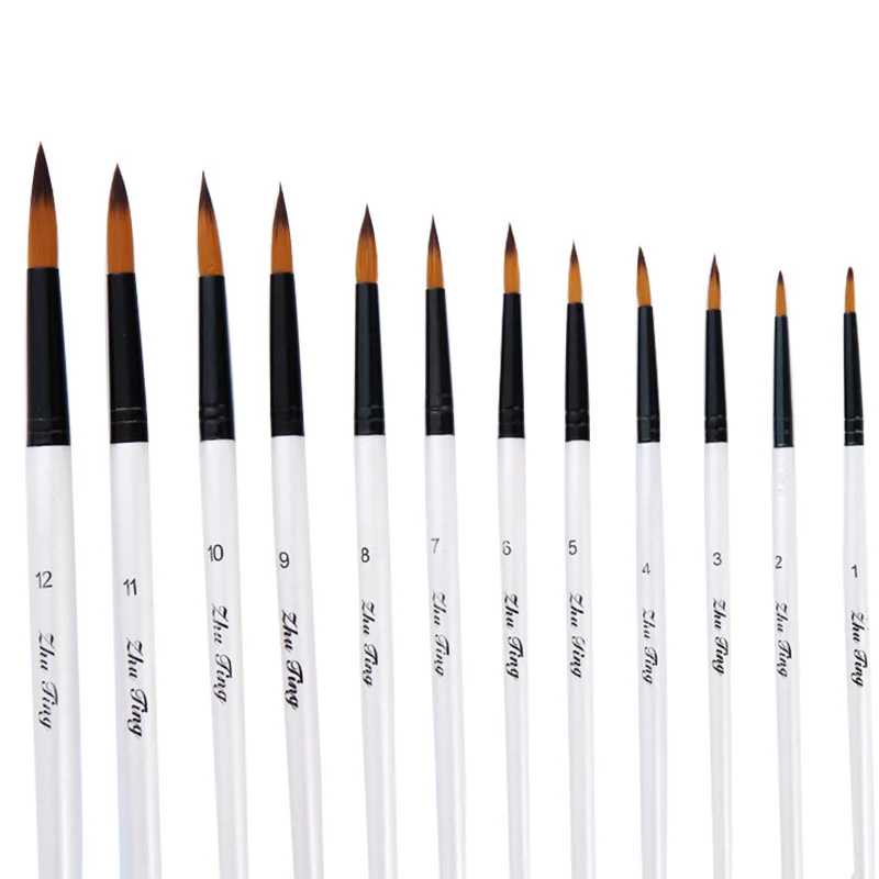 Paint Brushes Watercolor Brush Pens Watercolor Art Supplies 12pcs Nylon Hair Shell White Wooden Handle Watercolor Paint Brush Pen Set For Learning Diy Oil Acrylic Painting Brushes Supplies