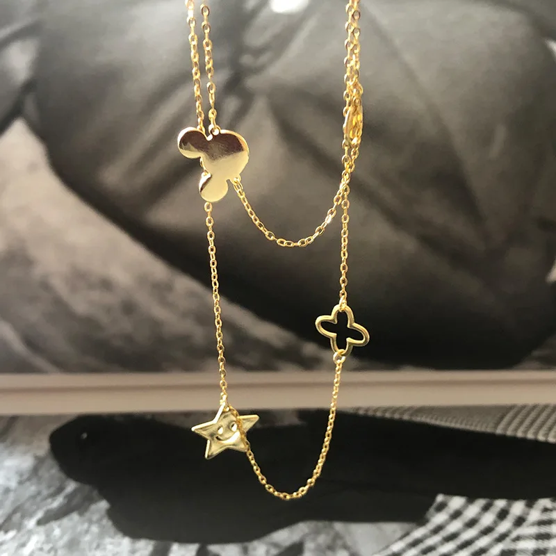 

Far Vatican S925 Fine Silver Accessories Double Layer Necklace Women's Korean-style Sweet Five-pointed Star Necklace Women's Car