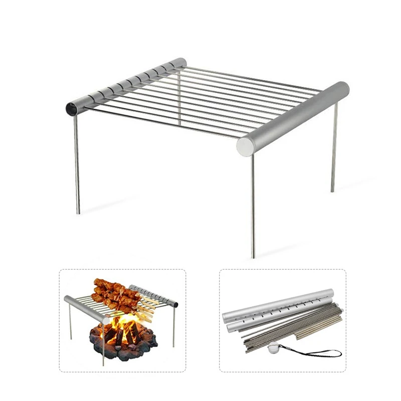 Outdoor Portable Bbq Stainless Steel Barbecue Net Foldable Steel Pipe Barbecue Grill Quick
