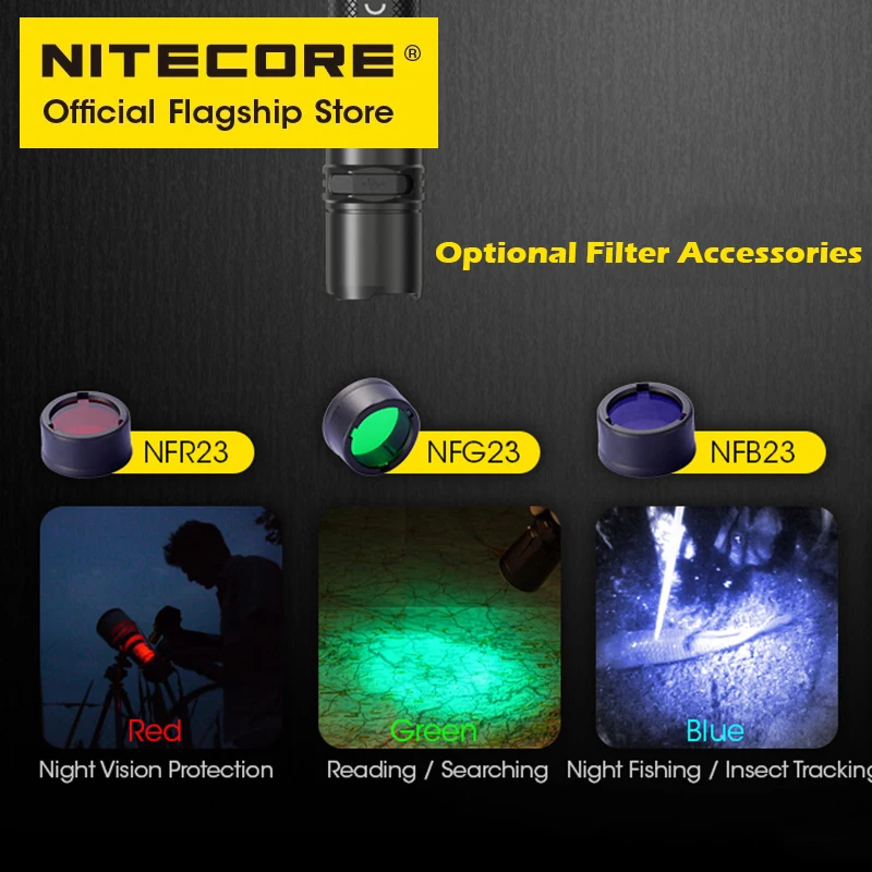 NITECORE USB 충전식 손전등, 강력한 야외 라이딩 야간 낚시, 매우 밝은 휴대용 LED 손전등, 18650 배터리, MH11