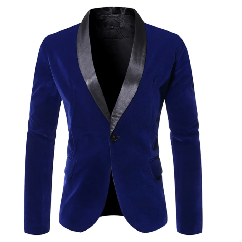 Для мужчин сплошной Цвет бренд корейский стиль Slim Fit Для мужчин s Блейзер Куртка Высокое качество бархатные мужские пиджаки пальто размера плюс M-3XL - Цвет: Dark blue