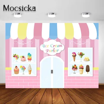 

Mocsicka Ice Cream Parlor Backdrop for Girls Birthday Party Decorations Ice Cream Shoppe Photo Background Photoshoot Photocall