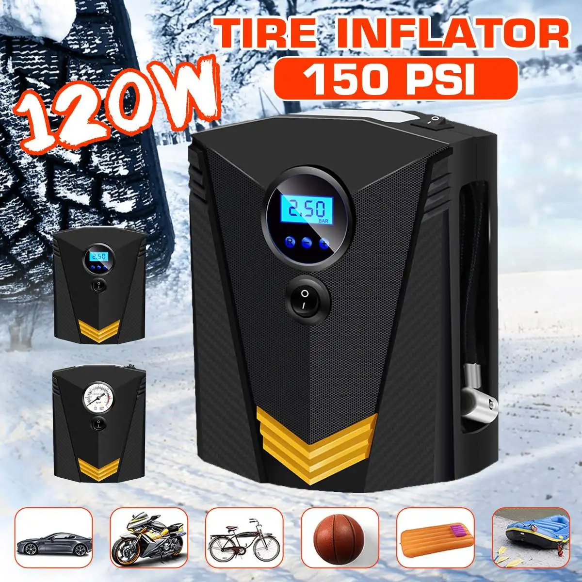 120W 12V Car Portable Air Compressor Pump Digital Tire Inflator 150 PSI Auto for Motorcycle LED Light | Автомобили и мотоциклы