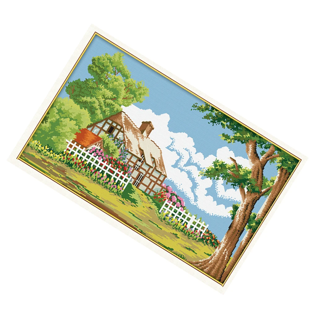 DIY наборы для штампования крестиком для домашнего декора 28,7 ''x 18,5''-Colorfol пейзаж с перекрестной прошивкой Needlecrafts узор, домик