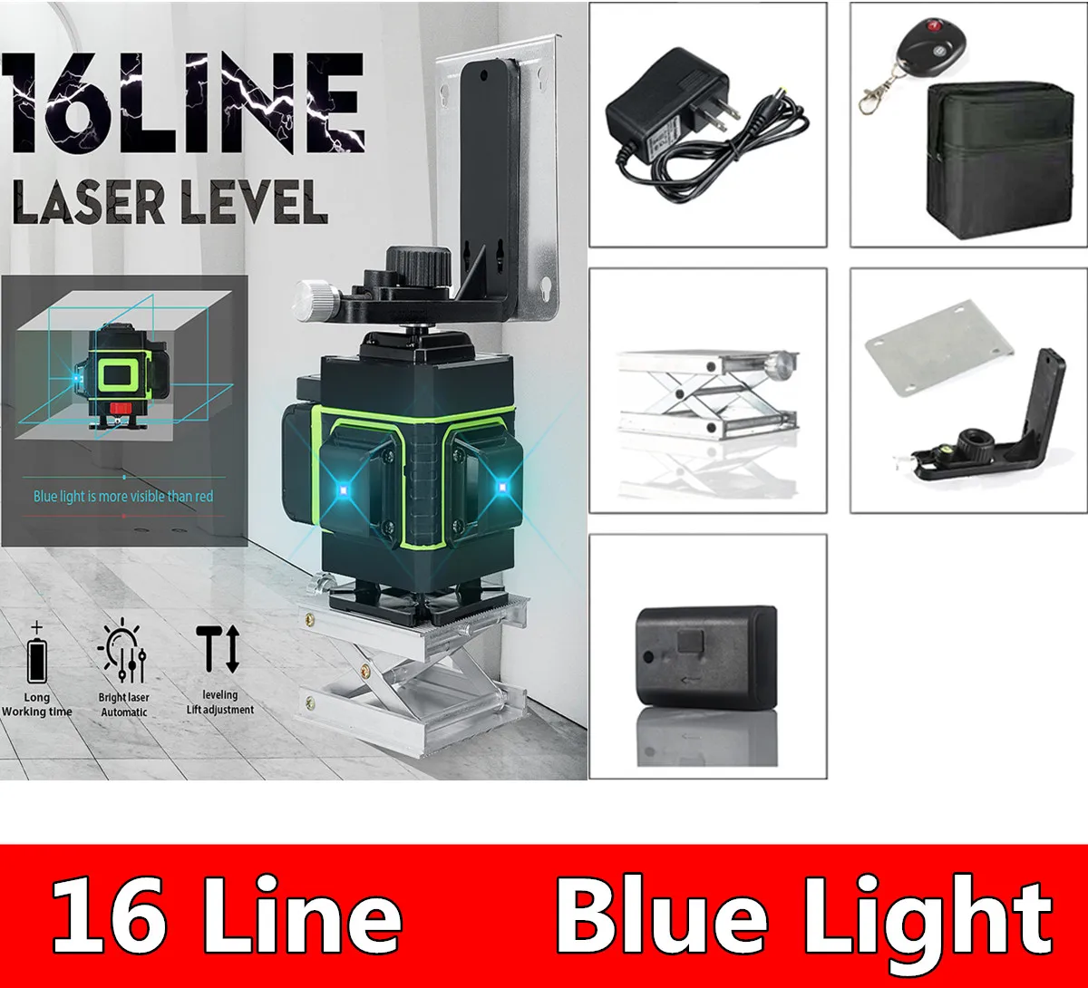 

16 Line Blue Laser Level Self-leveling Horizontal&Vertical 360 Degree Adjustment Higher Visibility Automatic Leveling Tool