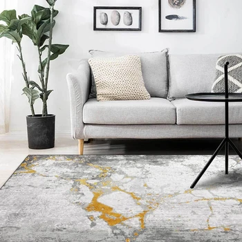 

Modern Simple Style Area Rugs Abstract Ink Gold Gray Pattern Carpet Living Room Sofa Table Bedroom Bedside Non-Slip Floor Mats