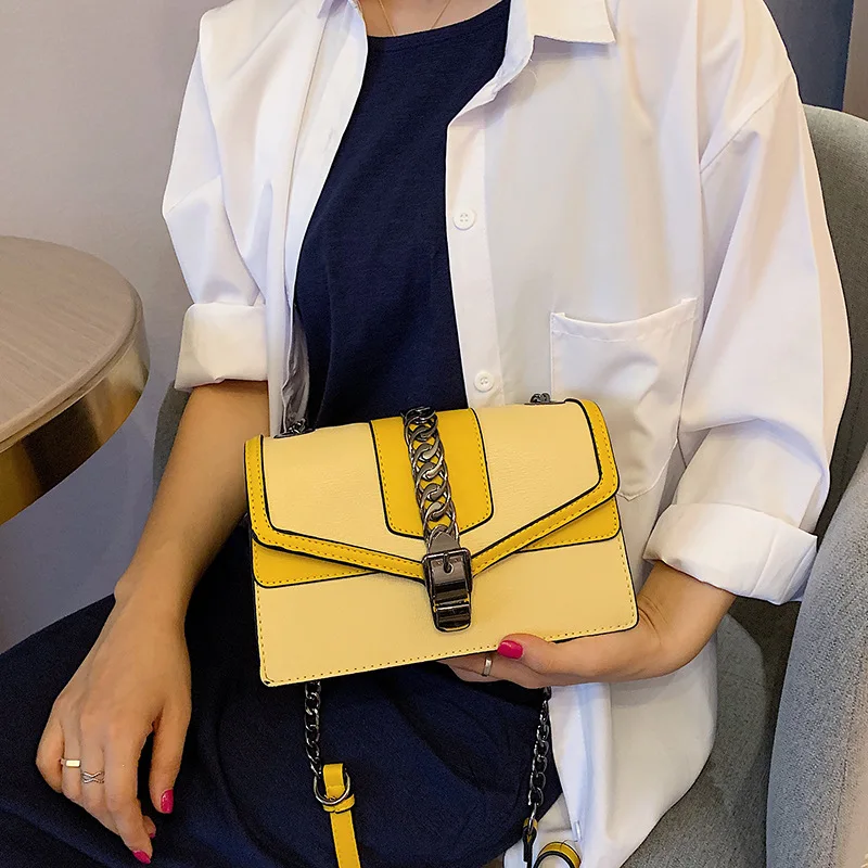 

New stereotyped and color-clashing small square bag chain fashionable single shoulder slanting lady bag 2019