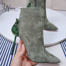 OLOME New Fashion Genuine Leather Gladiator Side Zip Women Boots Pointed Toe High Heel Women Autumn Winter Boots Shoes Woman