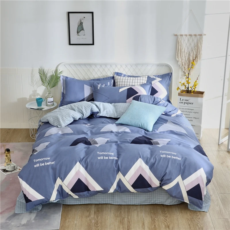 

Home textile AB side bedding set geometric bedding housse de couett kid bed linen set blue bedclothes duvet cover set sheet52