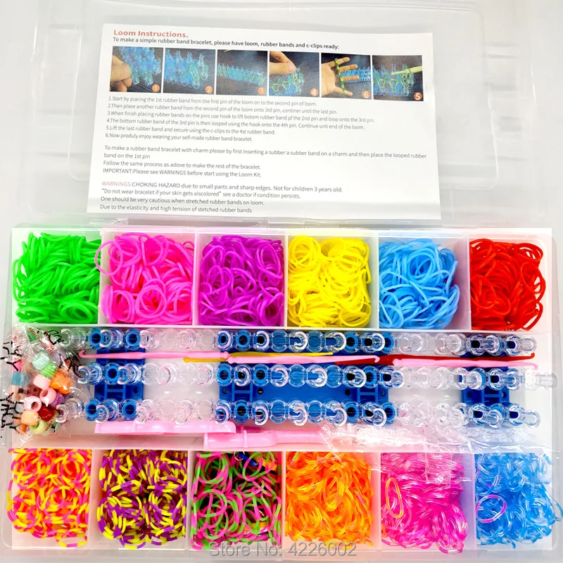 Kopen 1800 stuks Elastische Rubber Loom Bands DIY Tool set Box Weave Armband Handwerk Meisje Gift Kinderen Kids speelgoed voor Tiener 8 10 jaar