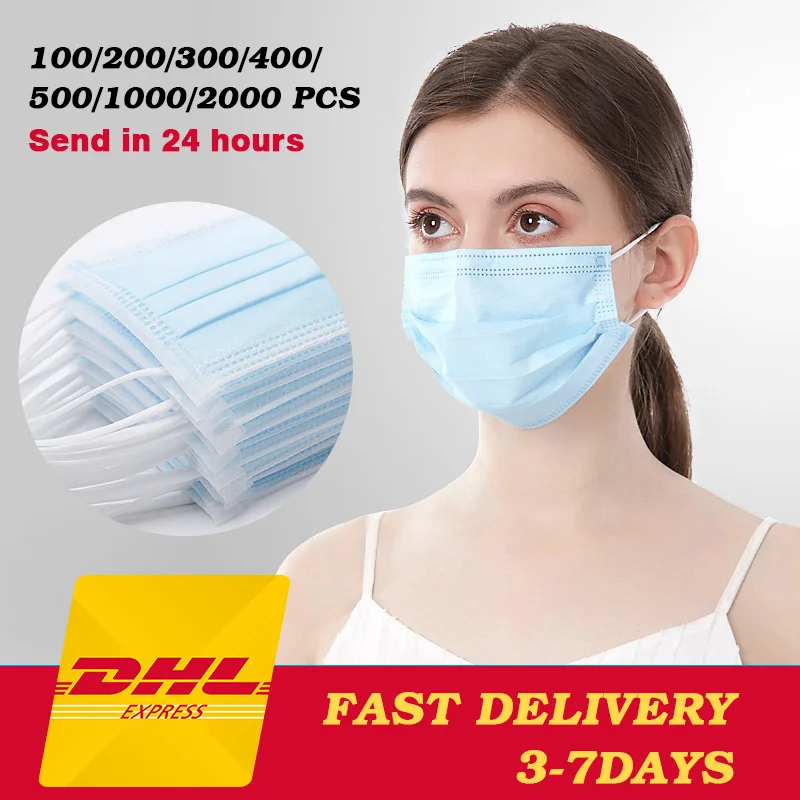 

DHL Shipping 100/200/300/500/1000/2000/5000 pcs Disposable Face Mouth Masks 3 layer Dustproof Protective Earloop Breathing Masks