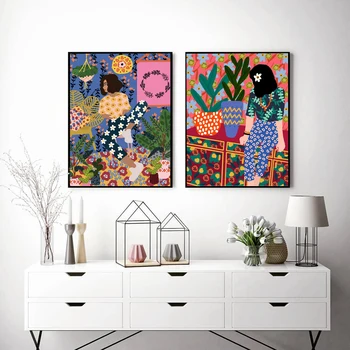 

Abstract Girl Hair Flower Fashion Wall Art Canvas Painting Vintage Nordic Posters Prints Wall Pictures For Living Room Unframed