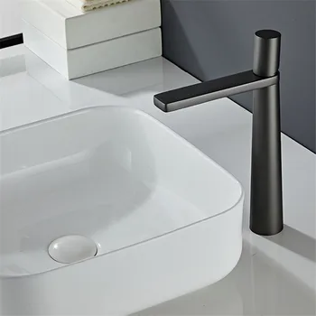 Tall Black Brass Bathroom Water Mixer