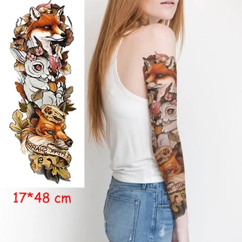 

Waterproof Temporary Tattoo Sticker Fox Rabbit flower Dead Leaves Full Arm Large Stickers Flash Fake Tattoos to Man Woman girl