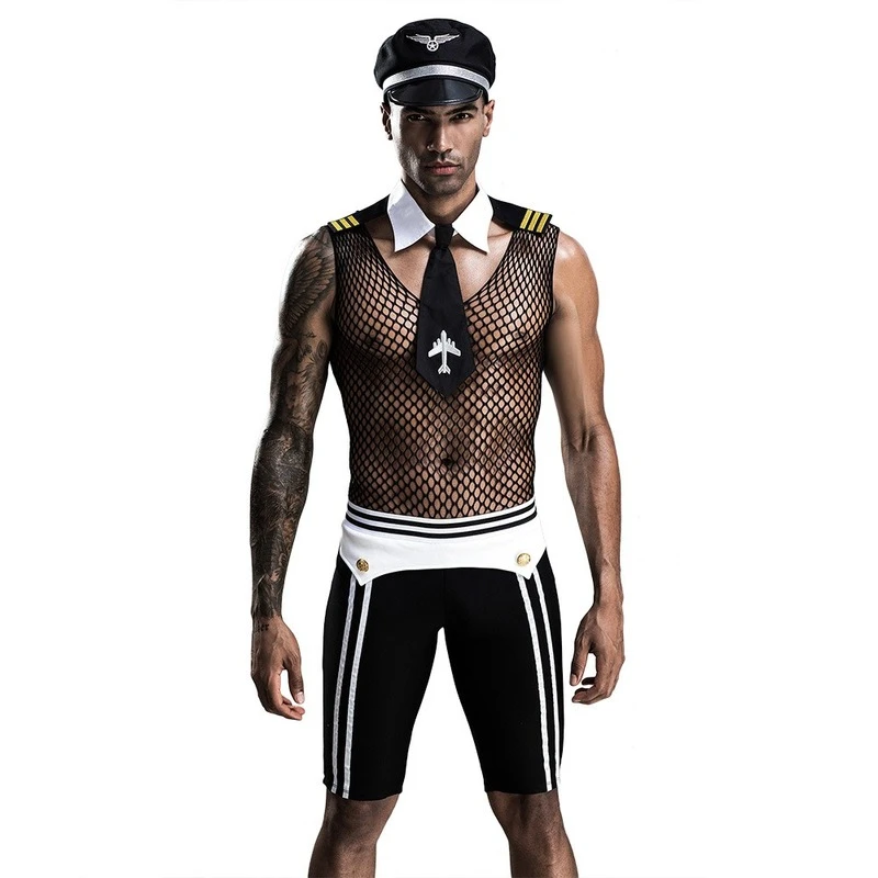 under armour boxer briefs Mens Role Play Sexy Bondage Mesh Air Force Uniform Set Cosplay Gay Bar Dance Perform Costume Outfit boxers underwear