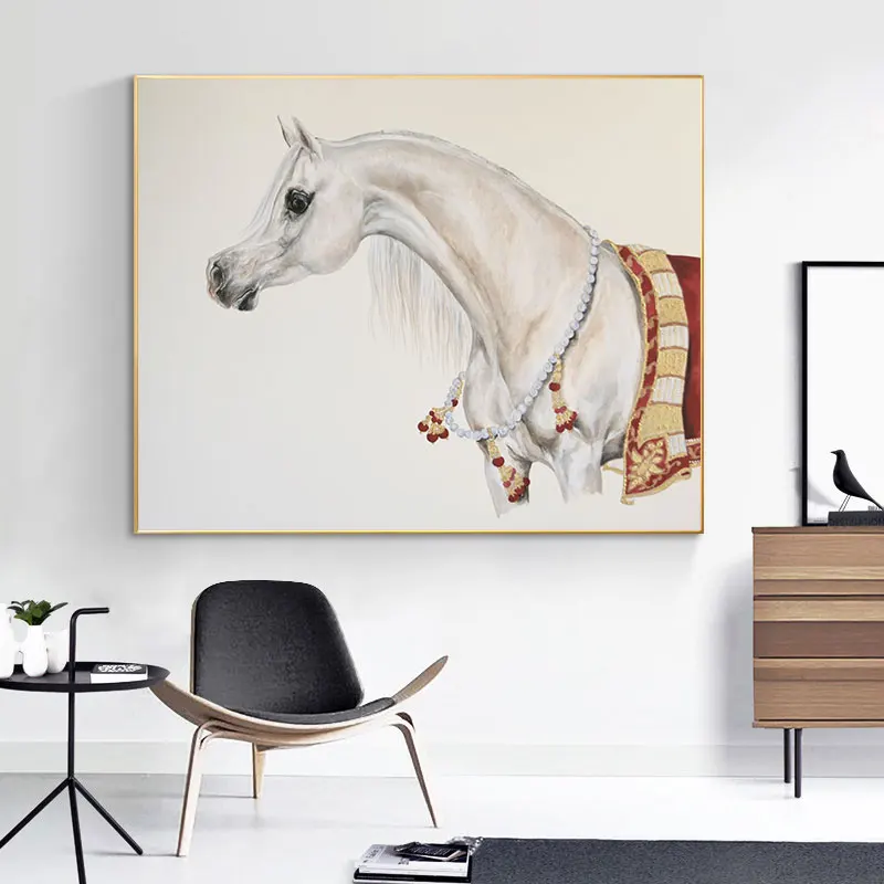 Arabian Horse Painting White Luxury Court Horses Animal Canvas Posters and Prints for Living Room Study Decor Art Wall Unframed | Дом и сад