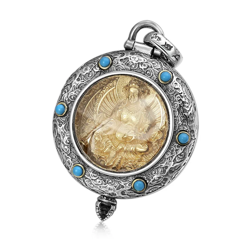 Only Pendant Подвеска для мужчин и женщин, настоящая 925 пробы, серебряная статуя Будды, облачная мантра, вращающаяся инкрустированная бирюзовая подвеска, ювелирное изделие P013 - Цвет камня: Only Pendant